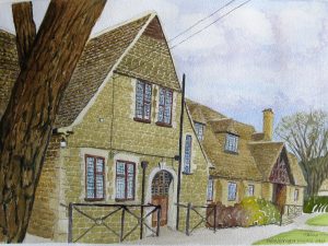 watercolour picture of village hall